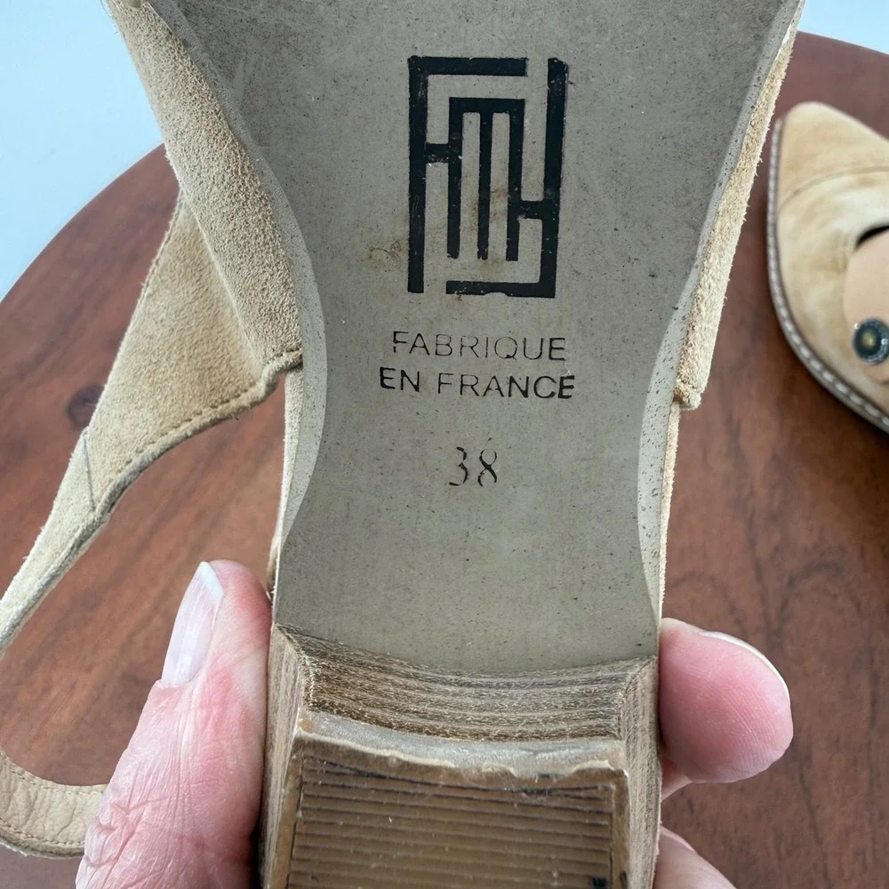 Sundance Tan‎ Suede Pointed Toe Slingback Heels  Size EU 38/Women 7.5-8 France